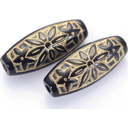 Wholesale 9x12x29mm Oval Shape Plastic Antique Design Beads With Flower Pattern For Diy Jewelry Bracelet Making Accessories