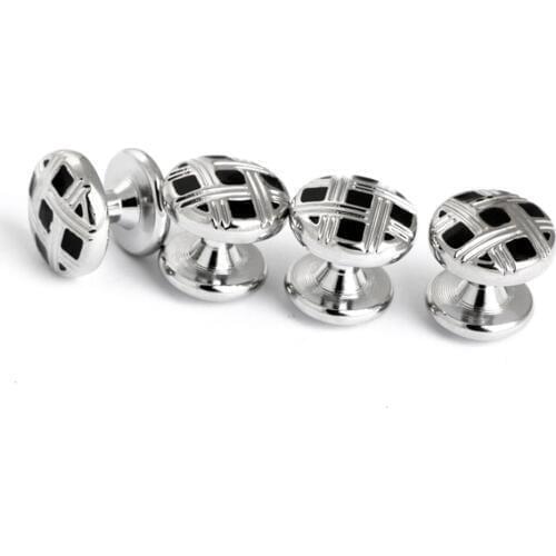 Gift Box Round Enamel Metal Best Man Tuxedo Cufflinks and Studs Sets