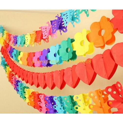 800pcs/lot Colorful paper garland valentines day Kids birthday party Banner Flag Wedding hang Pennants Banner Decor flags