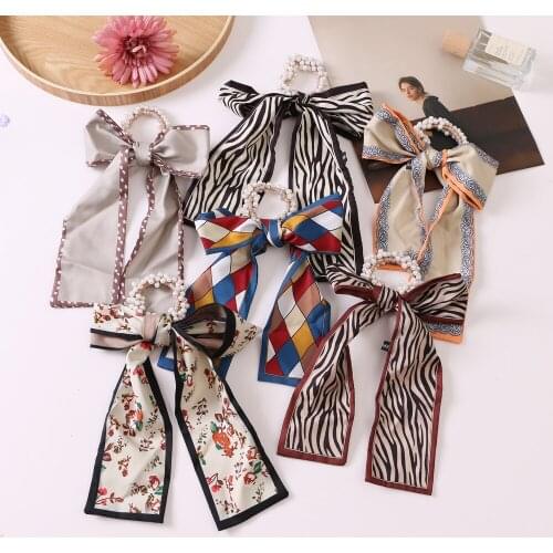 2021 Fashion Bow Satin Girls Elastic Hair Bands Long Ribbon Ponytail Scarf Hair Tie Women Scrunchies Hair Accessories