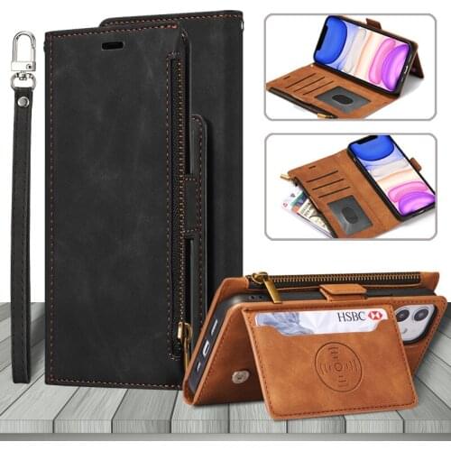 For Samsung Galaxy Note 20 Note20 Ultra Luxury Zipper Wallet Bag Card Holder Stand Skin-feel Flip Leather Case Phone Cover