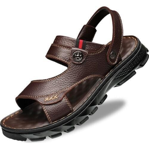 Men Leather Sandals Summer Classic Men Shoes Slippers Soft Sandals Men Roman Comfortable Outdoor Walking Footwear