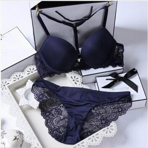 Elovegirl Sexy Y Straps Bra 6 Colors Fashion Soft Lace Bra And Panty Set Front Closure Bras For Women Female Lingerie Bras