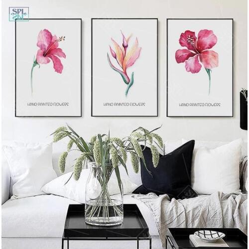 SPLSPL Nordic Watercolor Hand Drawn Plant Flower Wall Decoration Picture A4 Art Print Canvas Painting for Living Room Frameless