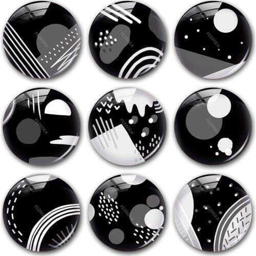 Geometric pattern glass cabochon,black white gray Digital images Round photo glass cabochon demo flat back Making findings