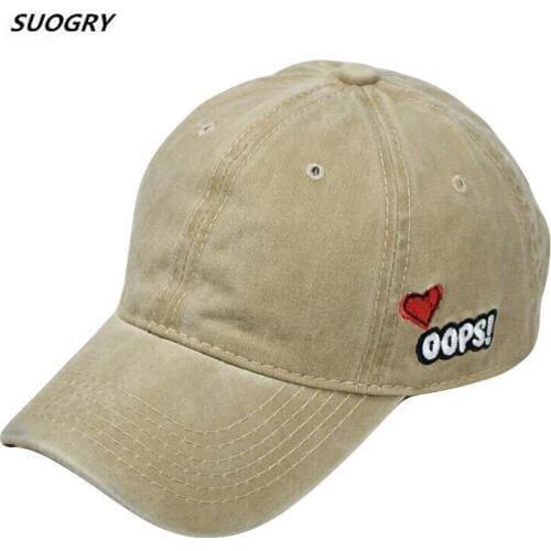 SUOGRY Wholesale Cotton Embroidery letter OOPS Baseball Caps Washed Women Solid Color Dad Hat Men Bones Snapback Hat Couple Cap