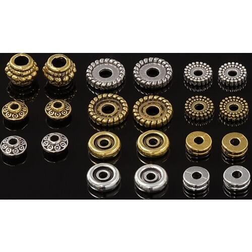 20pcs Tibetan Silver/Gold Spacer Beads Flat Rondelle Beads For DIY Jewelry Making Retro Beading Bracelet Necklace Accessories