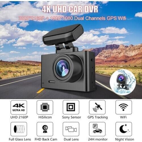 Dash Cam 4K GPS Wifi For Car Dual Lens DVR Rearview Mirror Camera 4K Dashcam 3840*2160P Front Rear Registrar Motion Detector