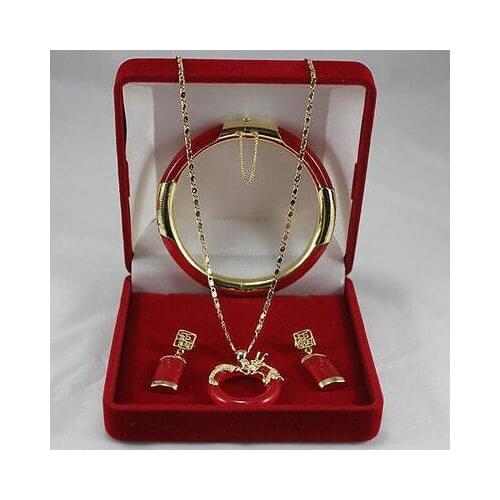 Jewelry Beautifully crafted jade bracelet pendant & earring set plated watch wholesale Quartz jade CZ crystal