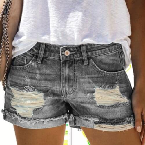2021 Summer Fashion Sexy Hole Denim Shorts with Tassel Women High Waisted Button Zipper Pockets Female Washed Vintage Slim Jeans
