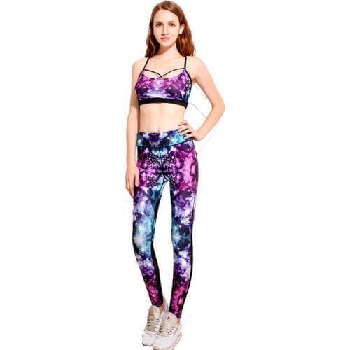 Fitness Womens Yoga Leggings Galaxy Purple Blue Black Print Plus Size S To 3xL Elastic Workout Gym Dance Yoga Pants 5 Patterns