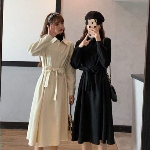 Woman Dresses Autumn New Retro Corduroy Dress Women Retro Mid-Length Dress Vestido De Mujer Femme Robe