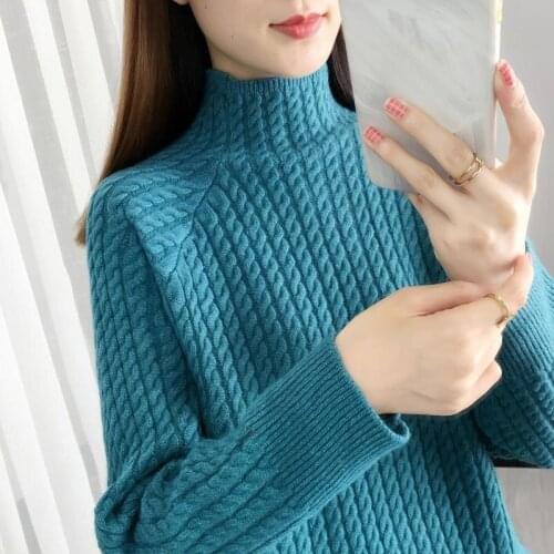 Women Blue Warm Knitted Pullover Sweaters 2021 Autumn Winter Turtleneck SweatersTops Long Sleeve Slim Jumper Soft Pull Femme