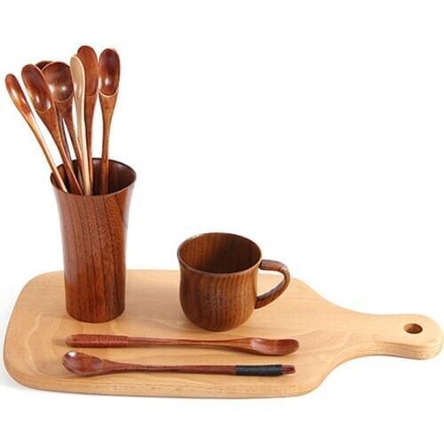 1pc Wooden Teaspoons Coffee Scoops Sugar Mixing Long Handle Retro Vintage Soup Spoons Natural Bamboo Home Bar Tableware