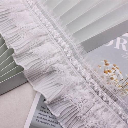 1Yards/Lot White Pearl Beaded Embroidered Lace Ribbon Trim Fringe Dress African Fabric Sewing Needlework Handicraft Accessories