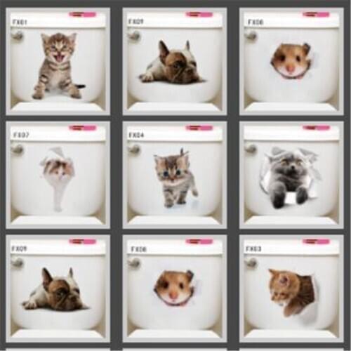 3D Cats Wall Stickers Cartoon Toilet Wall Decor Waterproof Kitchen Refrigerator Sticker DIY Home Living Room Decoration