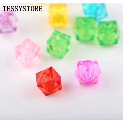40pcs 10mm Multi-faceted Colored Acrylic Spacer Beads Transparent Straight Hole Square-shape Beads For Jewelry Making