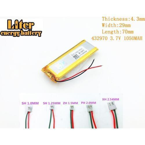 432970 1050mah 3.7V polymer rechargeable battery FOR 3.7V 1050MAH 432970 PLUG GPS MP4 MP5 Lithium polymer battery