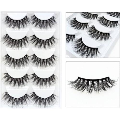 5 Pairs Pack False Eyelashes Synthetic Fiber 3D Faux Mink Lashes,Cat Eyes Look Bushy Multilevel Natural Flare Fake Eye Lashes