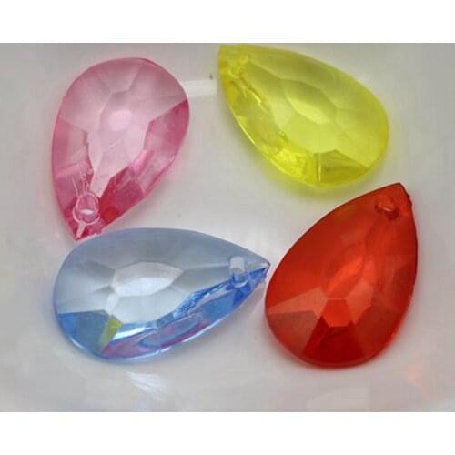 50 Mixed Colour Transparent Acrylic Faceted TearDrop Beads Charm Pendants 26mm