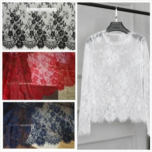 6M/Lot 32Colors Classical Design Nylon Dress Eyelash Lace Soft Black White Red Navy Bilateral Chantilly 70CM Wide Lace Fabric