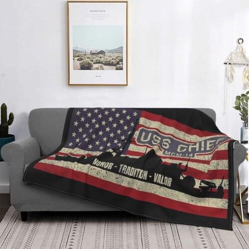 Uss Chief Mcm-14 Countermeasures Ship Vintage Usa American Flag Gift Throw Blanket Plaid Cover Plaid Weed Mexican Mexican