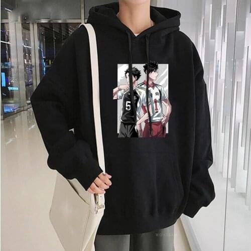 Anime Haikyuu Cool Kuroo Tetsurou and Akaashi Keiji Hoodies Funny Cartoon Volleyball Junior Streetwear Men Harajuku Sweatshirts