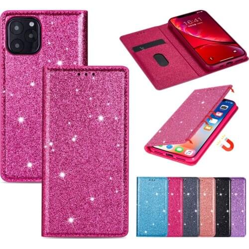 Glitter Leather Case for iPhone 12 11 Pro Max XS XR SE 2020 6 7 8 Plus Luxury Ultra Slim Magnet Flip Protection Phone Cover Etui