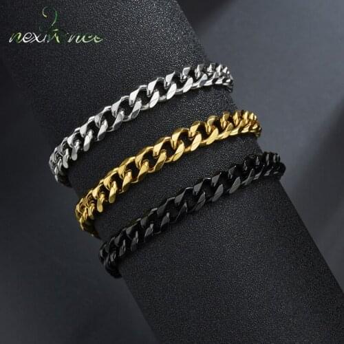 Nextvance Fashion Men Stainless Steel 3/5/7mm Bracelets on hand Curb Cuban Link Chain Gold Bracelet To Unisex Wrist Jewelry Gift