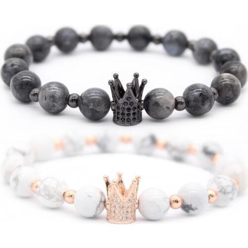Poshfeel His And Hers Couple Bracelets Distance Jewelry Cz Crown King Charm Stone Bracelet for Lovers Gift MBR180001