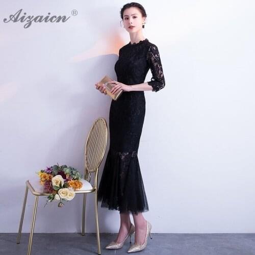 Black Lace Mermaid Sexy Cheongsam Long Dresses Qi Pao Women Chinese Evening Dress QiPao Orientale Party Vintage Gown Robe