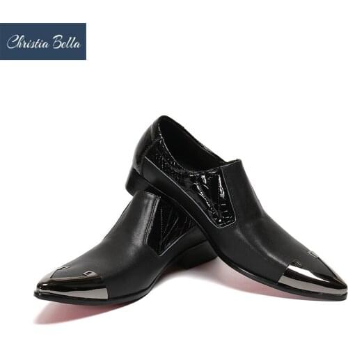 Christia Bella Leather Business Dress Shoes Men Retro Oxford for Men Brand Designer Slip-on Summer Shoes with Metal Toe
