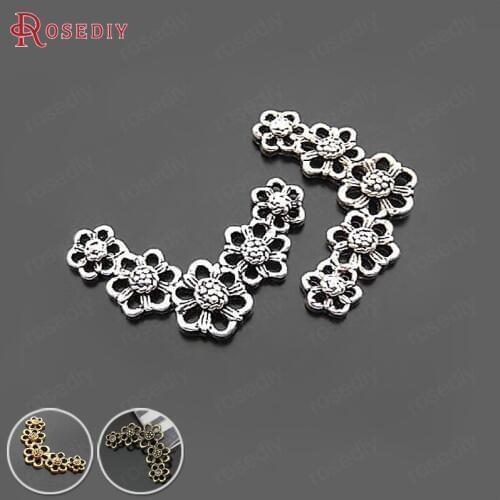 F745)20 pieces 33*20mm Antique Silver Zinc Alloy Flowers Connector Charms Pendants Diy Jewelry Findings Accessories Wholesale