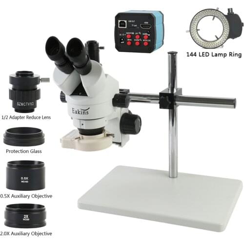 HDMI/USB Microscope Camera+simul-focal Trinocular Stereo Microscope 7~45X Continuous Zoom +LED Light +Large Universal Plate