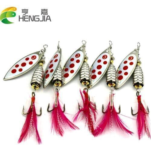 HENGJIA 5PCS hard metal spinnerbaits trolling blade sequins spinner spoons sea sinking swimbaits pesca fishing tackles 8cm 13g