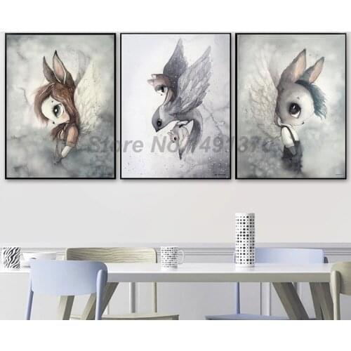 Rabbit Girl Canvas Painting Baby Nursery Wall Art Poster Print Nordic Kids Decoration Picture Children Bedroom Decor