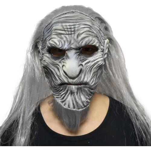 Long Hair Night King Mask Headgear Halloween Horror Latex Night King Mask Festival Performance Horror Mask Adult Cosplay Masks