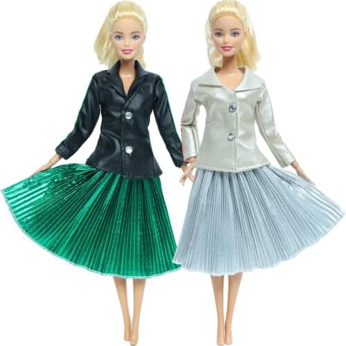 Fashion Handmade Dress Blouse Silver Pleated Skirt Jacket Shirt Daily Casual Party Wear Clothes for Barbie Doll Accessories Toy