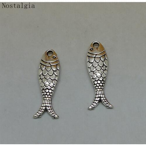 Nostalgia 10Pcs Fish Food Earrings Charms Pendant Antique Silver Plated Craft Diy 25*8MM
