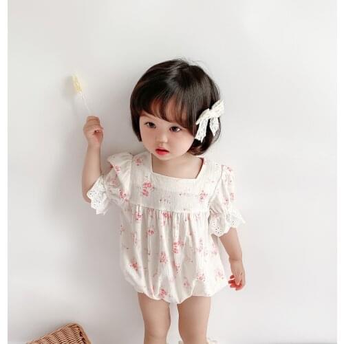 Baby Clothes Floral Newborn Baby Romper Lace Jumpsuit Princess Baby Girls Sunsuit Cotton Short Sleeve Infant Romper For Girls