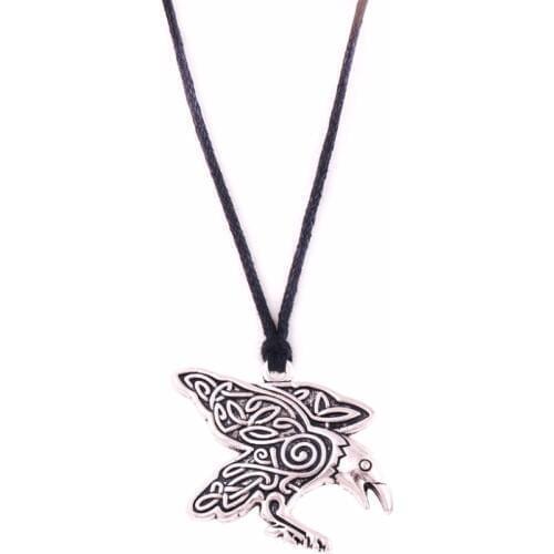 Wholesale Antique Silver Plated Raven Jewelry Accessories Wax String Necklace