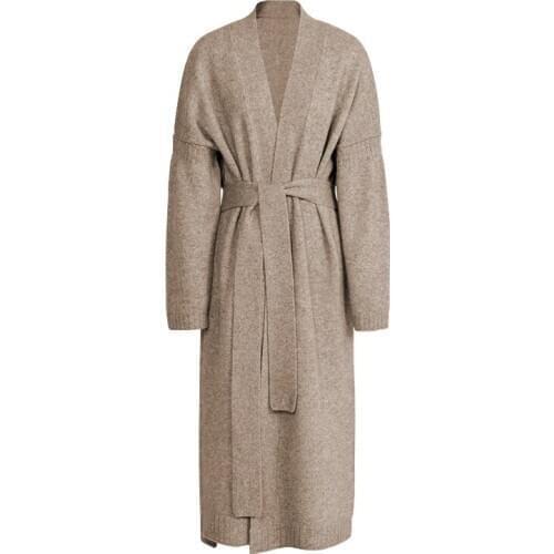 Autumn Poncho Sleeve Wool Knitted Open Stitch Women Long Sweater Coat With Belt Cardigans Jumper Cape Casaco Feminino