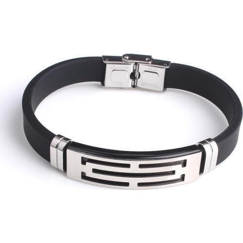 Hollow back shaped Silicone 316L Stainless Steel bracelets for men