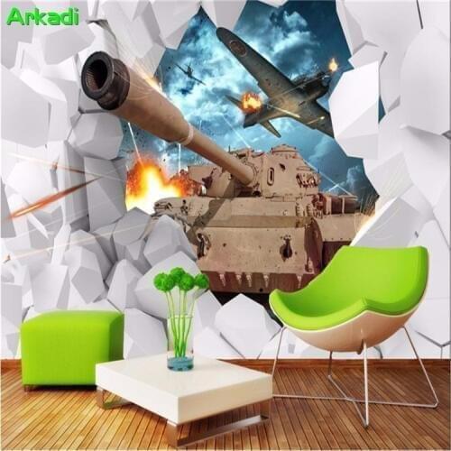 Custom Mural 3D Stereo Tank Wall Wallpaper Childrens Theme Boy Favorite Wallpaper Creative Personality Background Photo