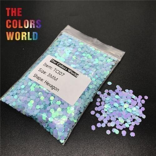 TCI07 Pearlescent Iridescent Light Blue Color Hexagon Shape Nail Glitter For Nail Art Decoration Nail Gel Makeup DIY Accessorie