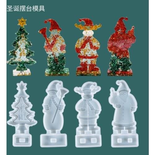 Crystal Mirror Resin Mold Christmas Tree Snowman Table Decoration Molds For Resin DIY Making Tools Casting Silicone Mould