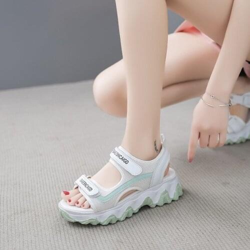 Summer Velcro Women Sandals Fashion Platform Wedges Sandals Leather Peep Toe Casual Shoes Korea Women Flat Beach Shoes