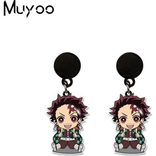 Anime Demon Slayer Kimetsu No Yaiba Characters Kawaii Earrings Epoxy Acrylic Drop Handmade Earrings for Girls