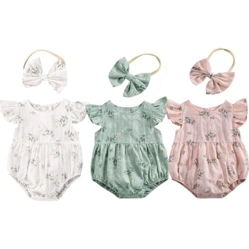 SUNSIOM Toddler Baby Girl Clothes Floral Jumpsuit Summer Sleeveless Bodysuit Ruffle Sunsuit Headband Outfits 2PCS