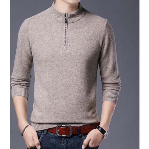 New Arrival Autumn Winter Male Fashion Design Pure 100% Merino Wool Zipper Sweaters Male High Quality Cashmere Pullovers Slim